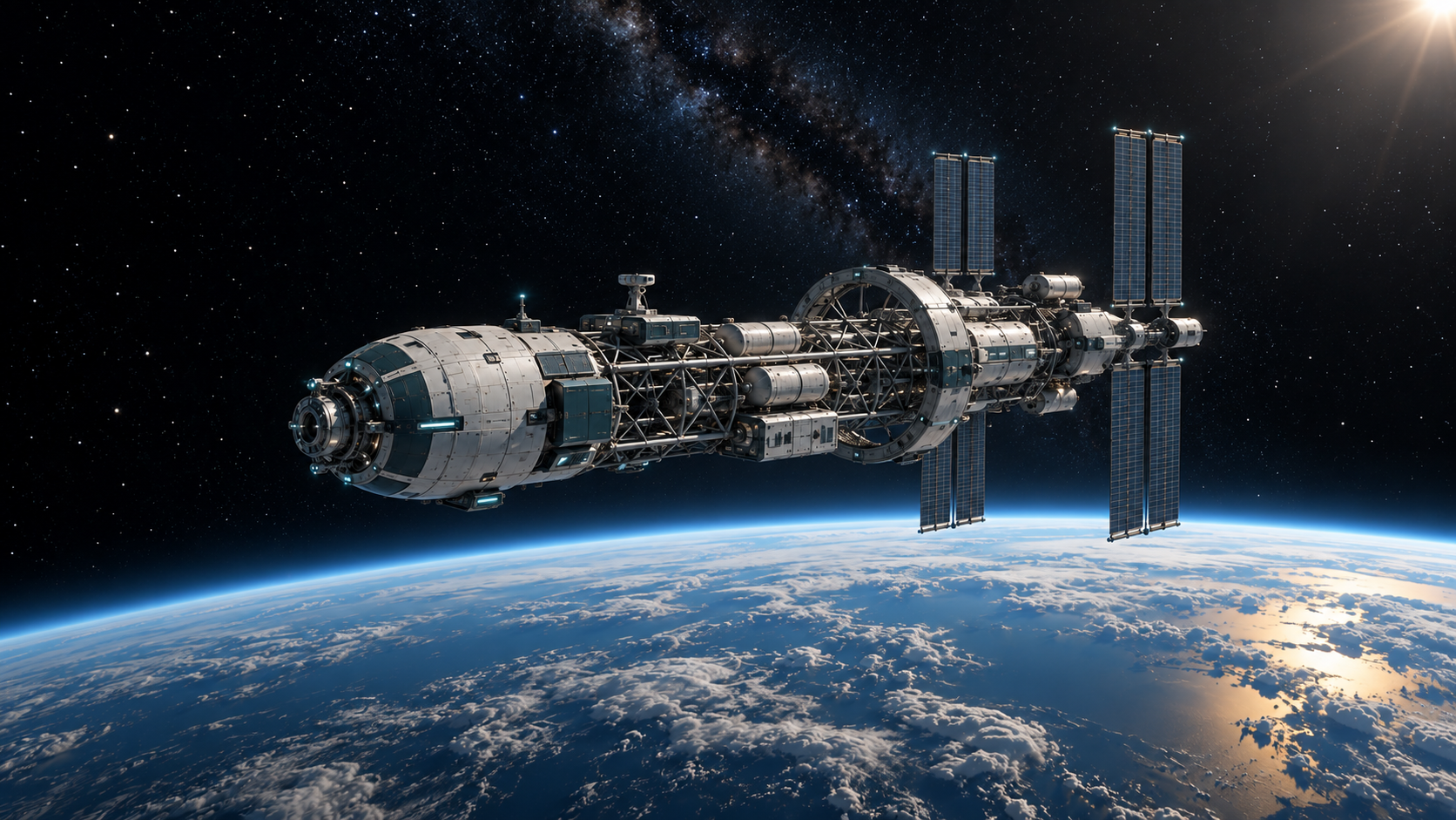 The Wayfarer research vessel above Earth